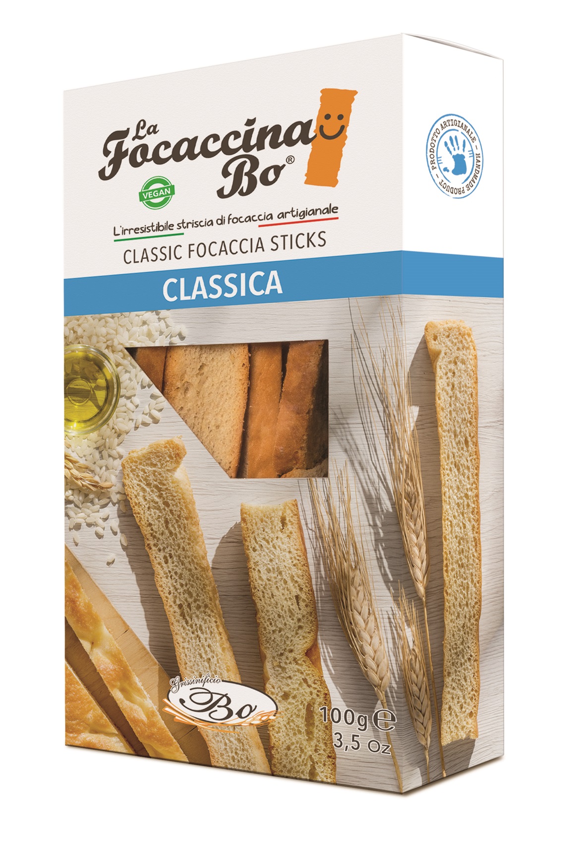 Maizes standziņas FOCACCINA Classica, ar rīsu eļļu, roku darbs, 100g