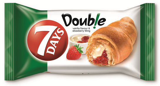 7DAYS Double kruasāns ar vaniļas un zemeņu pildījumu 60g