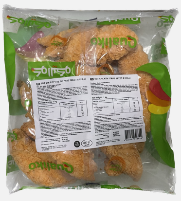 Saldēti vistas strēmeles QUALIKO Sweet&Chilli, 68%, 1kg MC HALAL