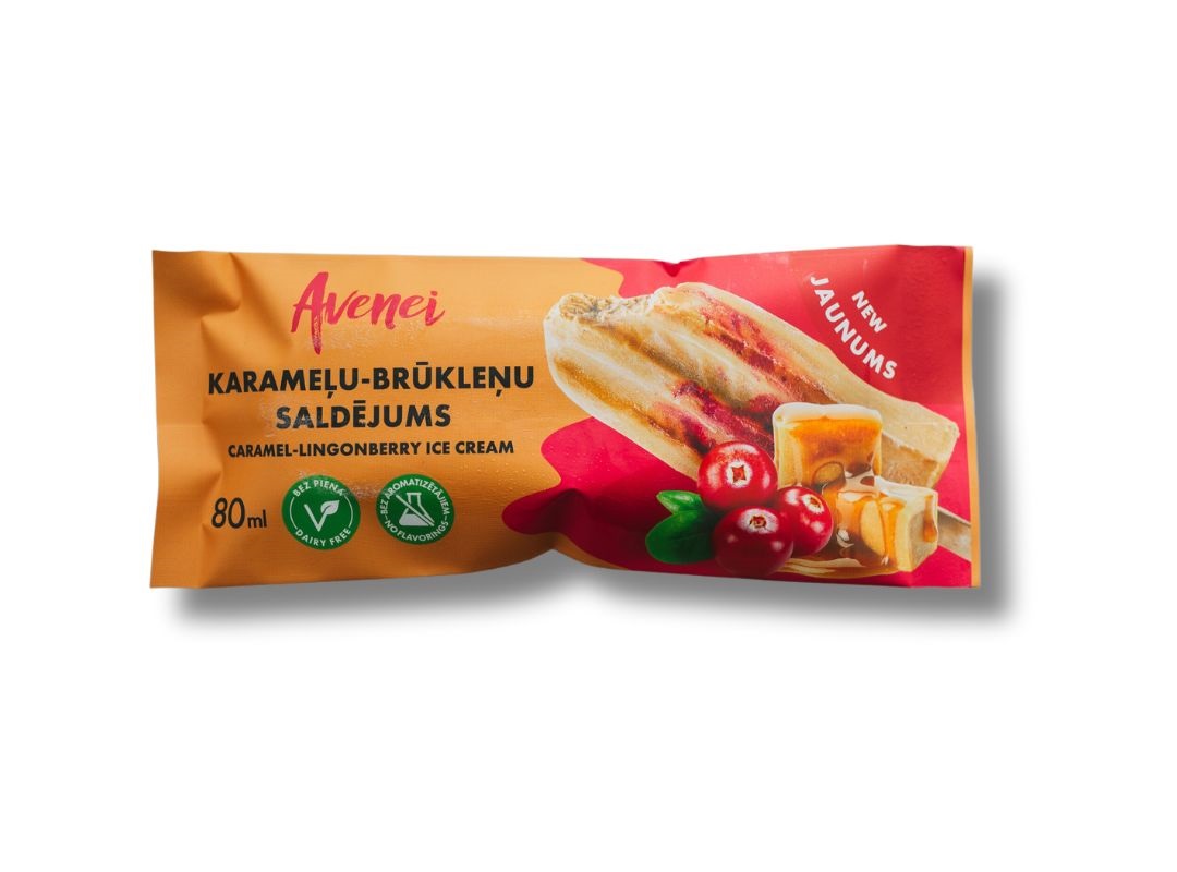 Saldējums AVENEI Karameļu-brūkleņu, 80g